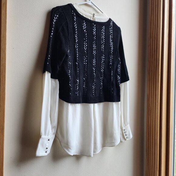 White House Black Market Sequin Layered Sweater Over Cream Blouse Size Small - Picture 12 of 14